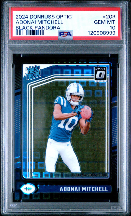 Adonai Mitchell 2024 Donruss Optic #203 Black Pandora 2/25 PSA 10