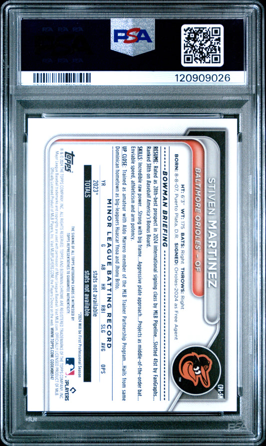 Stiven Martinez 2024 Bowman Chrome #CPASM Prespct Auto-Gold Mini Diamond Refractor 13/50 PSA 9