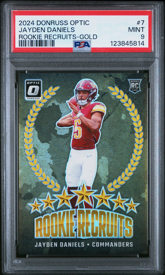 Jayden Daniels 2024 Donruss Optic #7 Rookie Recruits-Gold 8/10 PSA 9