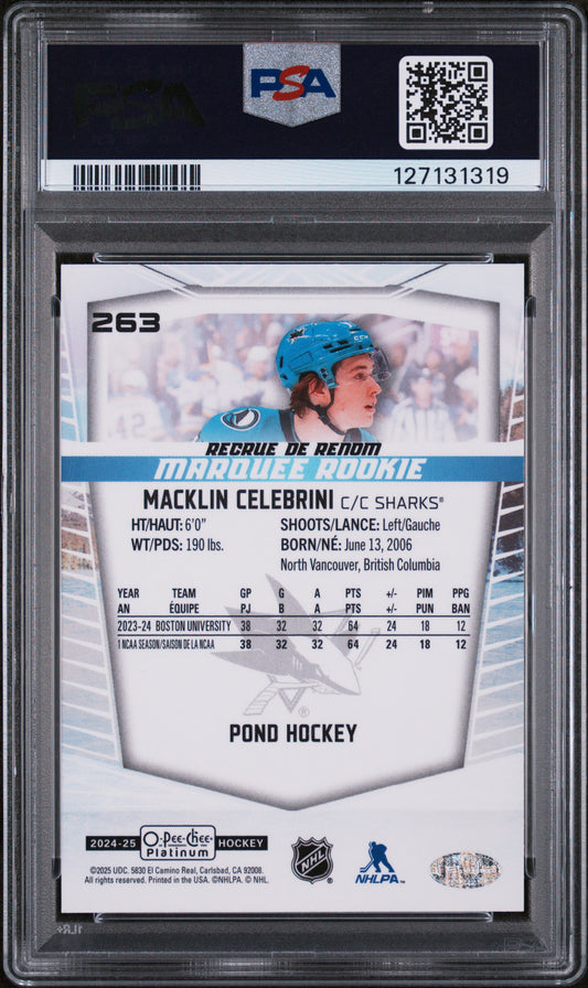 Macklin Celebrini 2024 OPC Platinum #263 Pond Hockey PSA 9