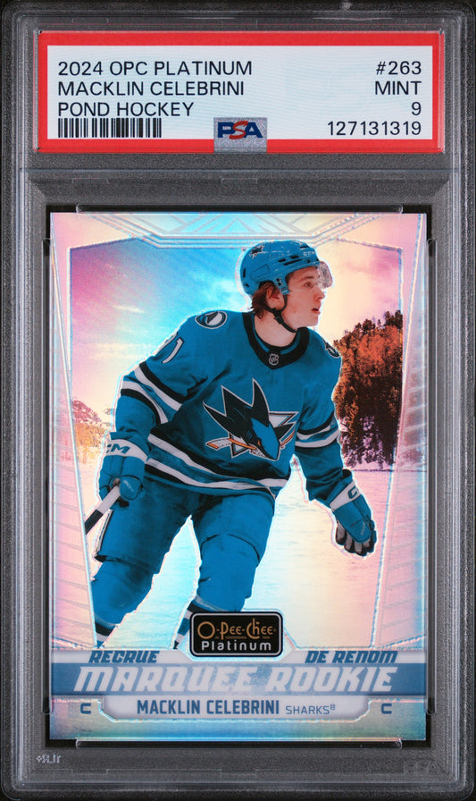 Macklin Celebrini 2024 OPC Platinum #263 Pond Hockey PSA 9