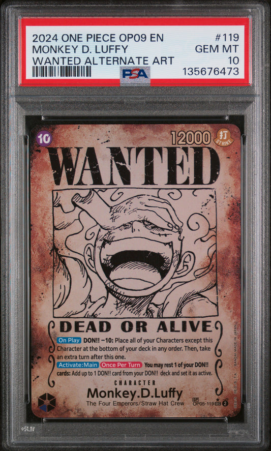 Monkey D.Luffy 2024 One Piece OP09 English #119 Wanted Alternate Art PSA 10