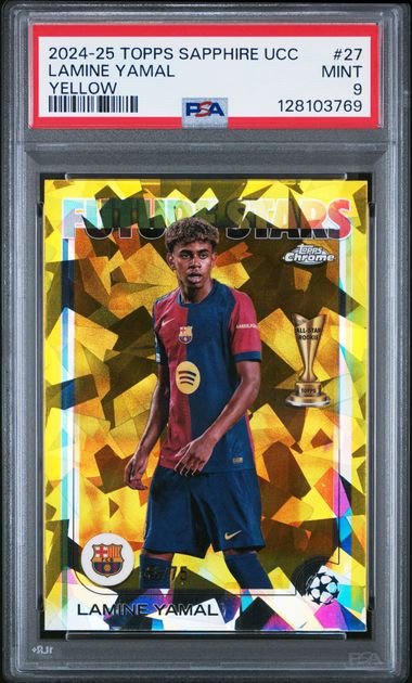 Lamine Yamal 2024 Topps Sapphire UCC #27 Yellow 46/75 PSA 9