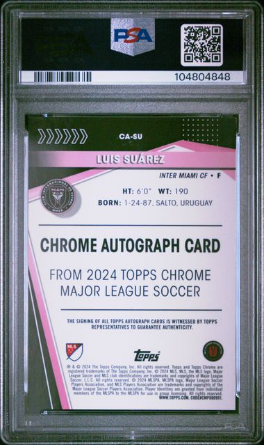 Luis Suarez 2024-25 Topps Chrome MLS #CASU Chrome Auto Gold Refractor 2/50 PSA 9