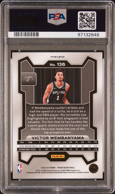 Victor Wembanyama 2023 Panini Prizm #136 Pink Ice Rookie PSA 10