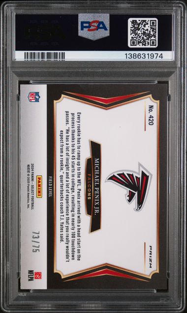 Michael Penix Jr 2024 Panini Select #420 Courtside Blue Prizm Rookie 73/75 PSA 9