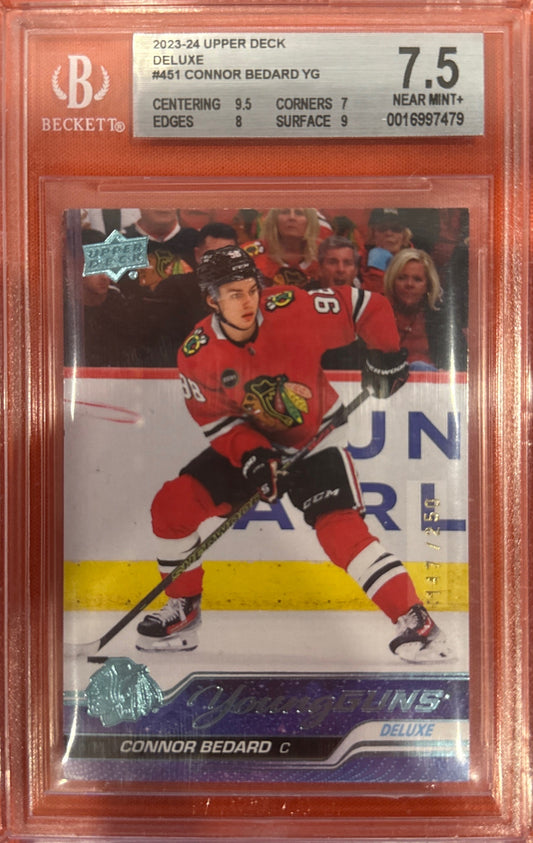 Connor Bedard 2023-24 Upper Deck Series 2 #451 Young Guns Deluxe 147/250 BGS 7.5