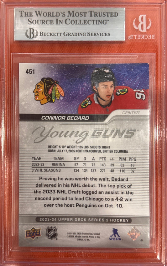 Connor Bedard 2023-24 Upper Deck Series 2 #451 Young Guns Deluxe 147/250 BGS 7.5