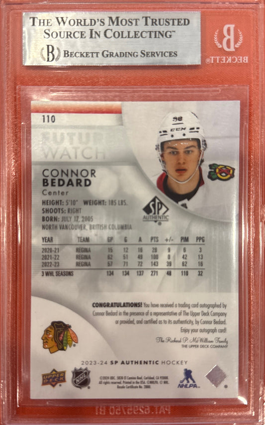 Connor Bedard 2023-24 SP Authentic #110 Future Watch Auto 595/999 BGS 9/10