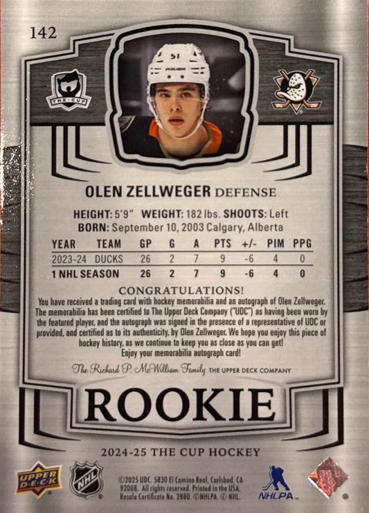 Olen Zellweger 2025 The Cup #142 Rookie Button Auto 13