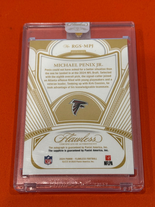 Michael Penix Jr. 2024 Flawless Football #RGS-MPJ Rookie Gems Sapphire 3/15