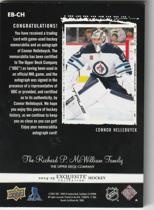 Connor Hellebuyck 2025 The Cup #EB-CH Exquisite Autographs 5/25 (Game-Used)