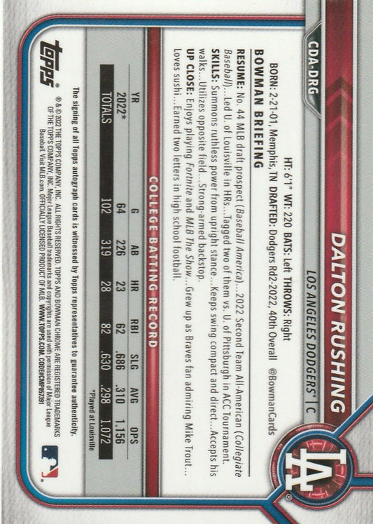 Dalton Rushing 2022 Bowman Chrome #CDA-DRG Auto Raw