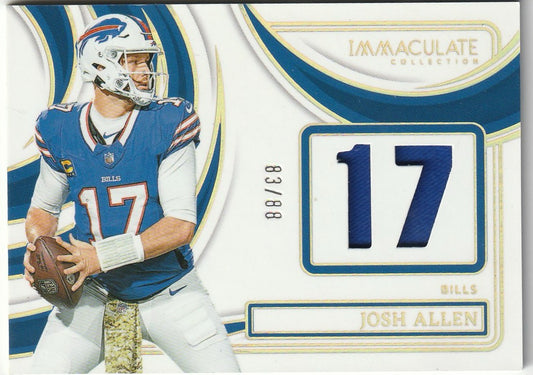 Josh Allen 2024 Immaculate Football #INM-JAN Numbers "17" Memorabilia 83/88