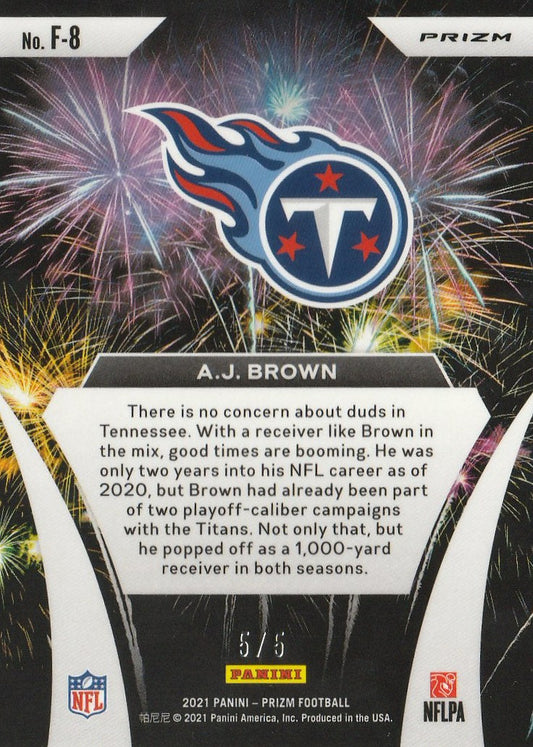 A.J. Brown 2021 Prizm Football #F-8 Fireworks Gold Vinyl 5/5 Raw