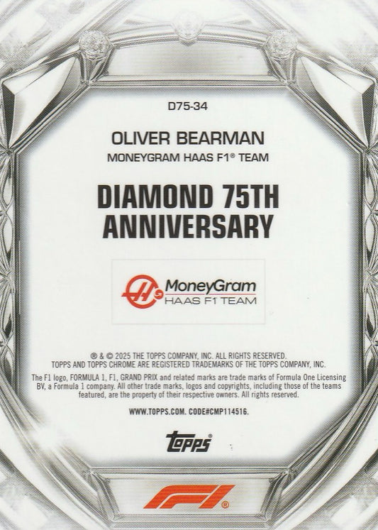 Oliver Bearman 2025 Topps Chrome F1 #D75-34 Red 4/5 Rookie Raw