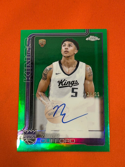 Nique Clifford 2025 Topps Chrome #TCAR-NC Green Refractor Rookie Auto 34/99