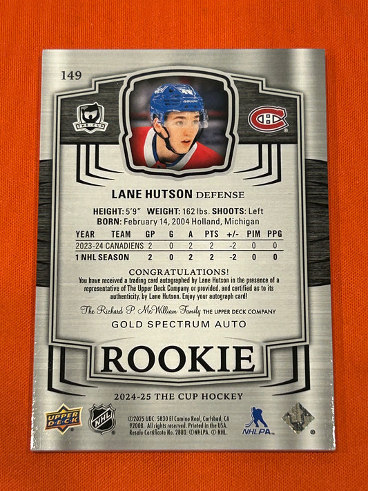 Lane Hutson 2024 Upper Deck The Cup #149 Gold Spectrum Auto 19/36
