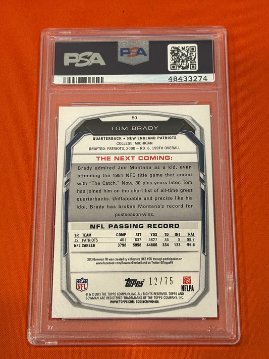 Tom Brady 2013 Bowman #50 Gold 12/50 PSA 8 (JERSEY # MATCH)