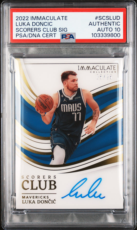 Luka Doncic 2022 Immaculate #SCSLUD Scorers Club Signature 05/25 PSA Authentic Auto 10
