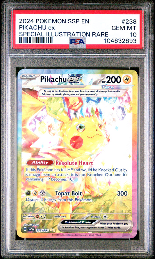 Pikachu EX 2024 Pokemon SSP English #238 Special Illustration Rare PSA 10
