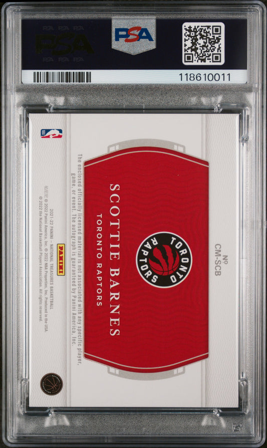 Scottie Barnes 2021 National Treasures #SCB Colossal Material Auto 97/99 PSA 8