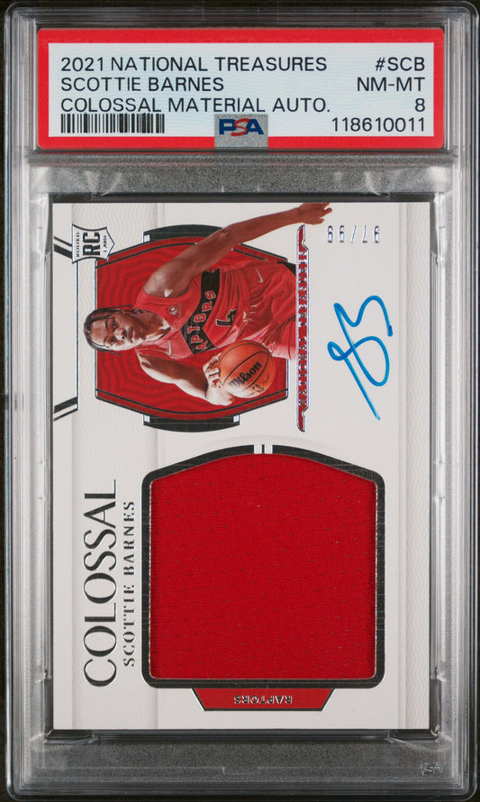 Scottie Barnes 2021 National Treasures #SCB Colossal Material Auto 97/99 PSA 8