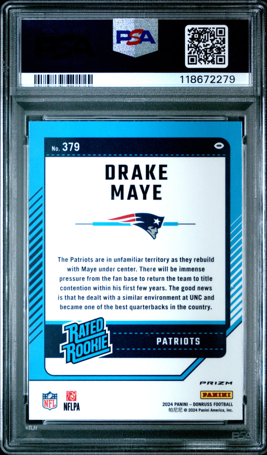 Drake Maye 2024 Donruss Optic #379 Rated Rookie Preview-Pink PSA 10
