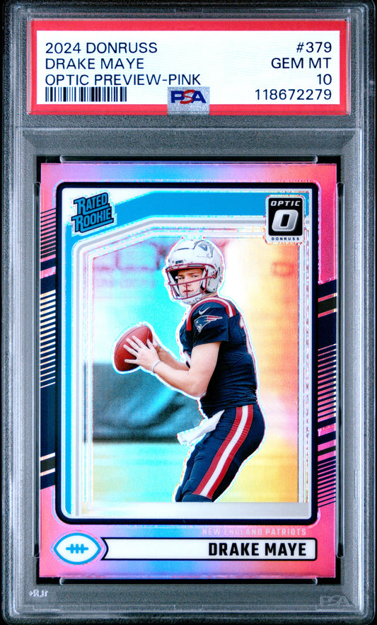 Drake Maye 2024 Donruss Optic #379 Rated Rookie Preview-Pink PSA 10