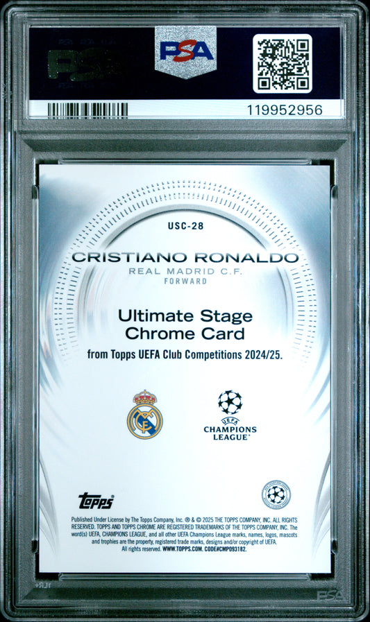 Cristiano Ronaldo 2024-25 Topps UEFA UCC #USC28 Ultimate Stage Chrome PSA 10
