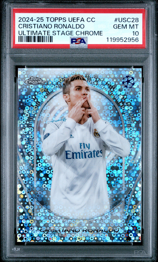 Cristiano Ronaldo 2024-25 Topps UEFA UCC #USC28 Ultimate Stage Chrome PSA 10