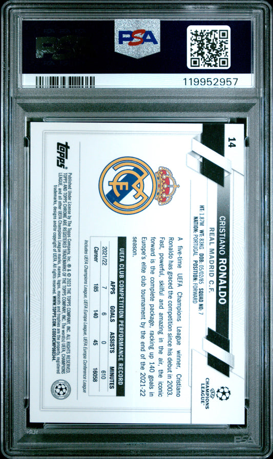 Cristiano Ronaldo 2022 Topps Sapphire UCC #14 SP PSA 9