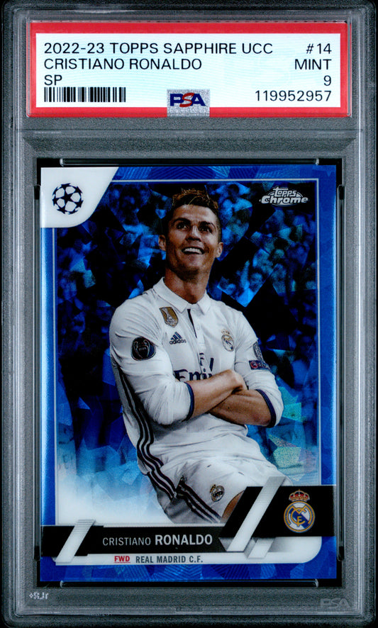 Cristiano Ronaldo 2022 Topps Sapphire UCC #14 SP PSA 9