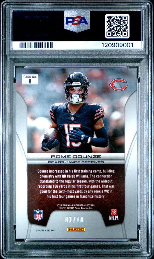 Rome Odunze 2024 Prizm Deca #8 Brilliance-Gold Prizm 1/10 PSA 9