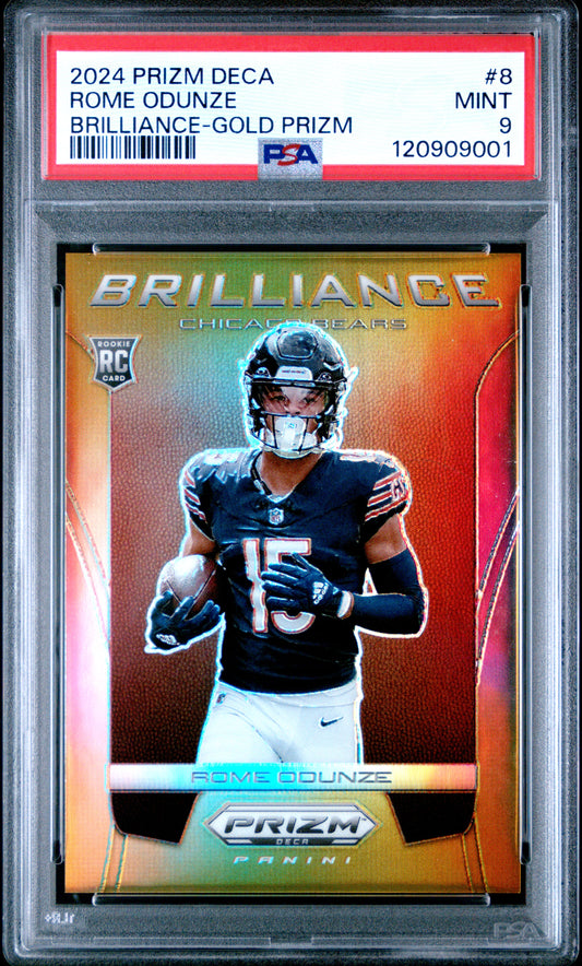 Rome Odunze 2024 Prizm Deca #8 Brilliance-Gold Prizm 1/10 PSA 9