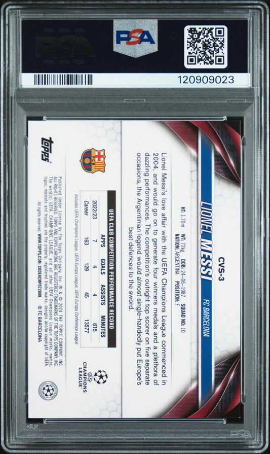 Lionel Messi 2023-24 Topps Sapphire UCC #3 Image Variation PSA 9