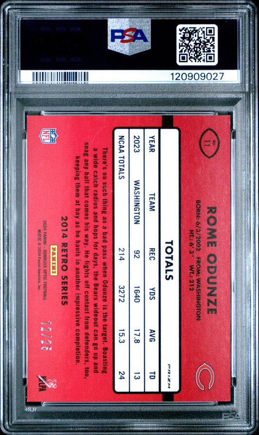 Rome Odunze 2024 Donruss Optic #11 '14 Retro Series-Black Pandora #12/25 PSA 9