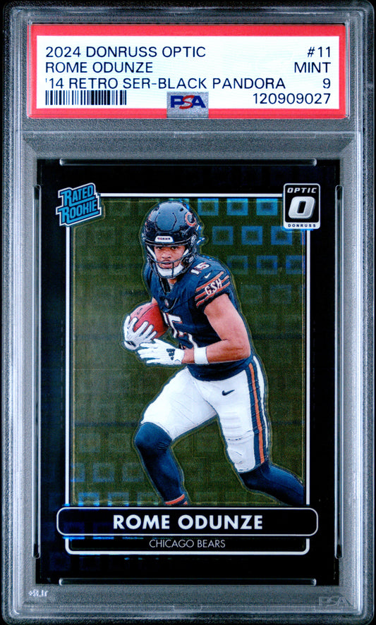 Rome Odunze 2024 Donruss Optic #11 '14 Retro Series-Black Pandora #12/25 PSA 9