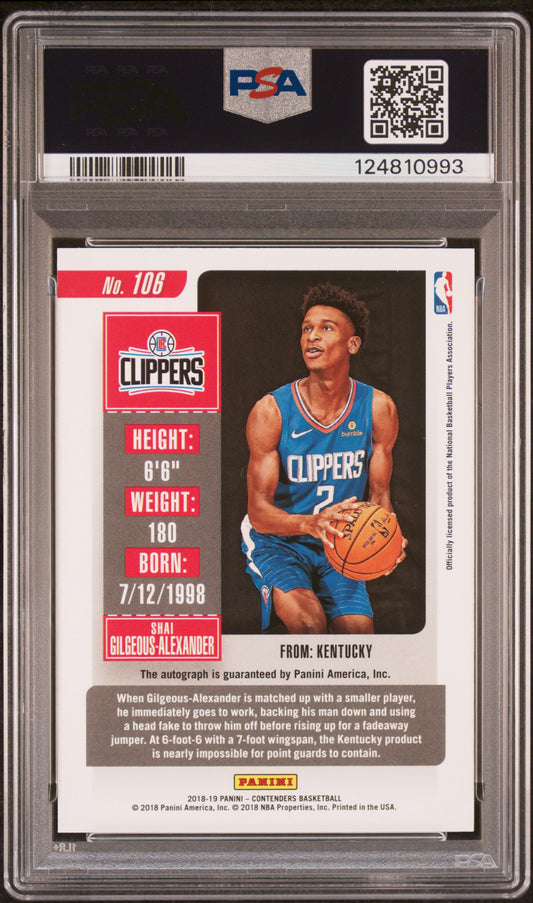 Shai Gilgeous-Alexander 2018 Panini Contenders #106 Rookie Autograph PSA 10