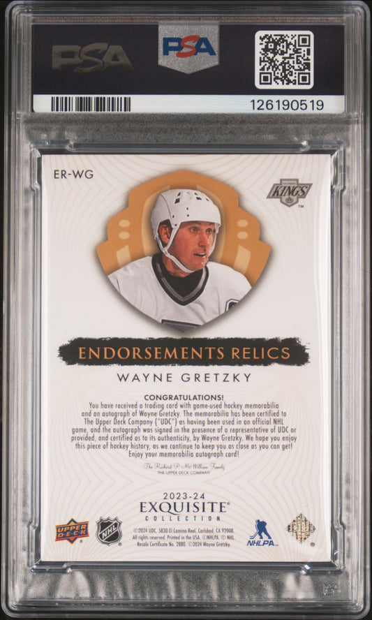 Wayne Gretzky 2023 The Cup #ERWG Exquisite Collection Endorsements Relic 4/10 PSA Authentic Auto 10