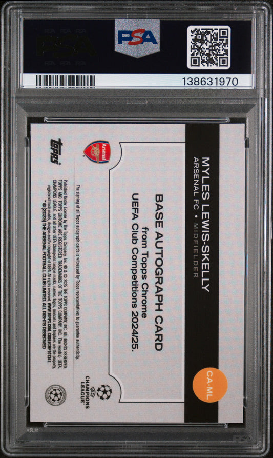 Myles Lewis-Skelly 2024-25 Topps Chrome UCC #ML Chrome Auto-Magenta Lava 67/75 PSA 8