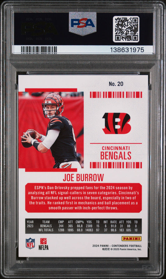 Joe Burrow 2024 Contenders #20 Cracked Ice Ticket 2/25 PSA 10