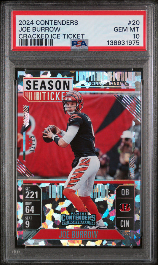 Joe Burrow 2024 Contenders #20 Cracked Ice Ticket 2/25 PSA 10