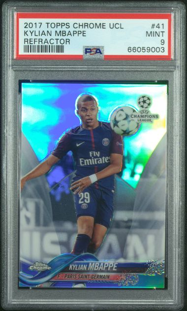 Kylian Mbappé 2017-18 Topps Chrome UCL #41 Refractor Rookie PSA 9