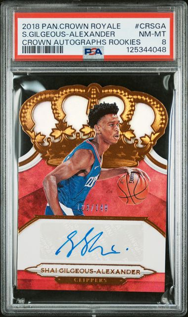 Shai Gilgeous Alexander 2018 Panini Crown Royale #CRSGA Crown Autographs Rookies 123/149 PSA 8