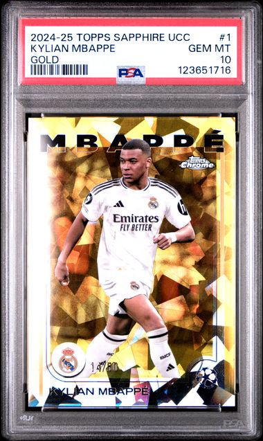 Kylian Mbappe 2024-25 Topps Sapphire UCC #1 Gold 14/50 PSA 10