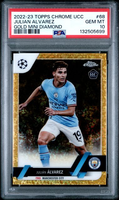Julian Alvarez 2022-23 Topps Chrome UCC #68 Gold Mini Diamond Rookie 34/50 PSA 10