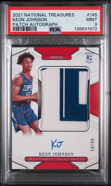 Keon Johnson 2021 Panini National Treasures #145 Rookie Patch Auto 18/99 PSA 9