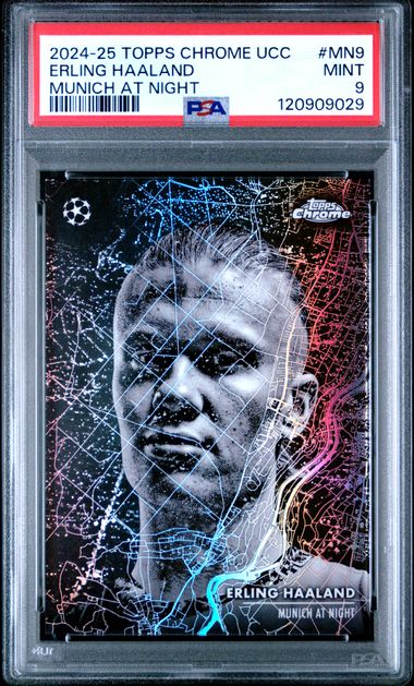 Erling Haaland 2024-25 Topps Chrome UCC #MN9 Munich At Night PSA 9