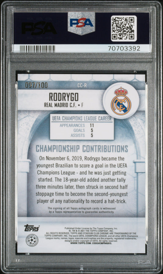 Rodrygo 2020-21 Stadium Club Chrome #R Championship Contributions Autograph PSA 10